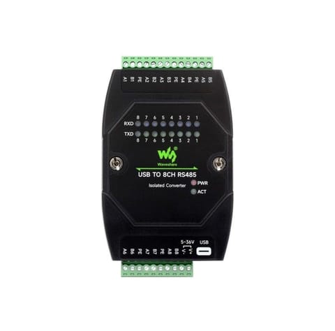 Waveshare USB TO 8CH RS485 Industrial Grade Isolated Converter, USB To RS485 Adapter, Multiple Protection Circuits, Wall-mount And Rail-Mount Support